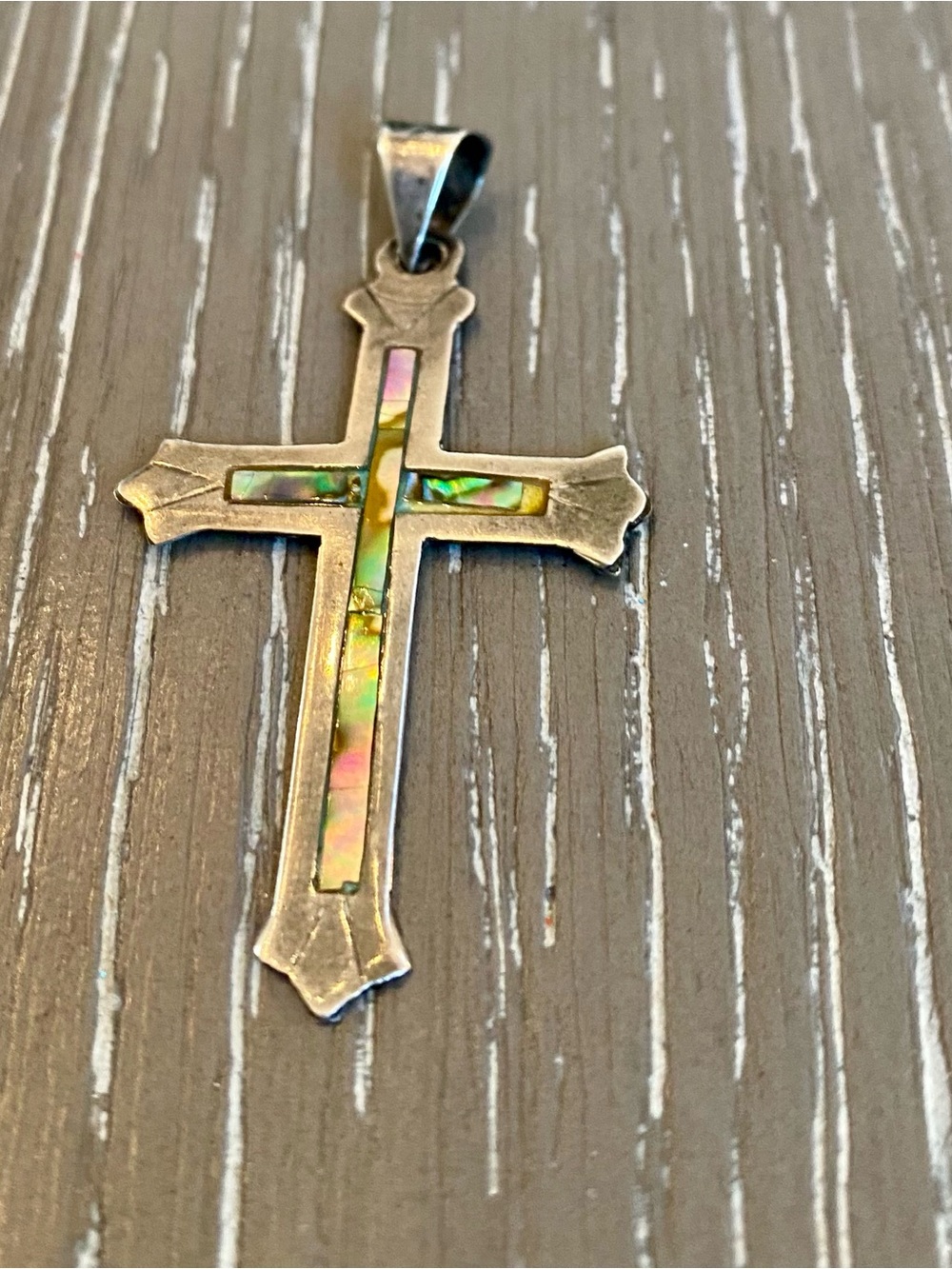 Vintage Cross 925 Mexico Pendant Inlaid With abalone shell